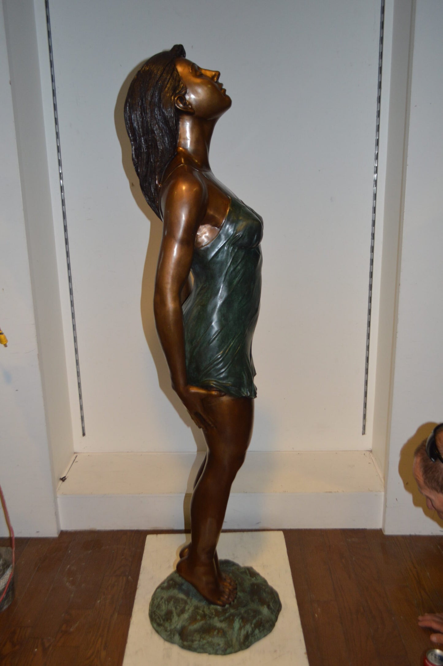 Spring Lady Watching The Sun Bronze Statue -  Size: 18"L x 12"W x 64"H.
