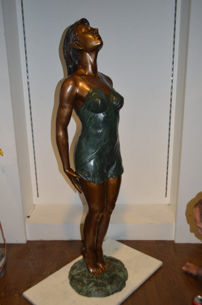 Spring Lady Watching The Sun Bronze Statue -  Size: 18"L x 12"W x 64"H.