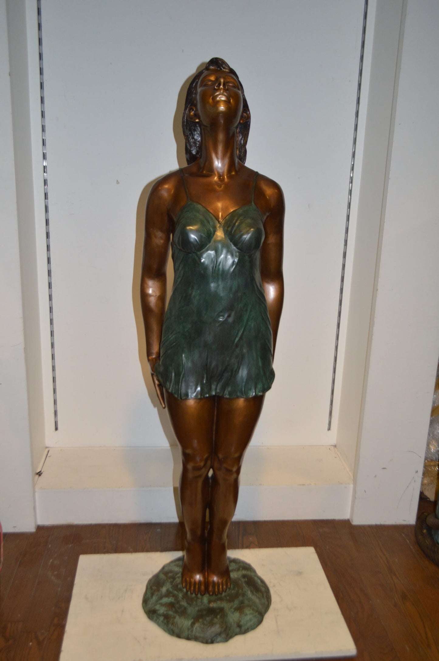 Spring Lady Watching The Sun Bronze Statue -  Size: 18"L x 12"W x 64"H.