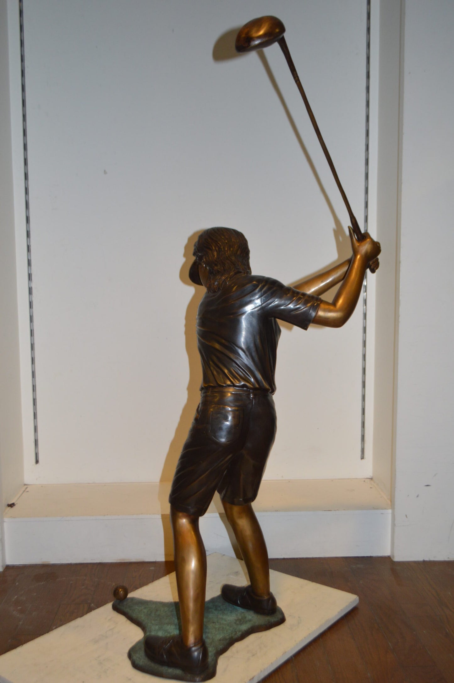 Susan Plays Golf Bronze Statue -  Size: 18"L x 23"W x 47"H.
