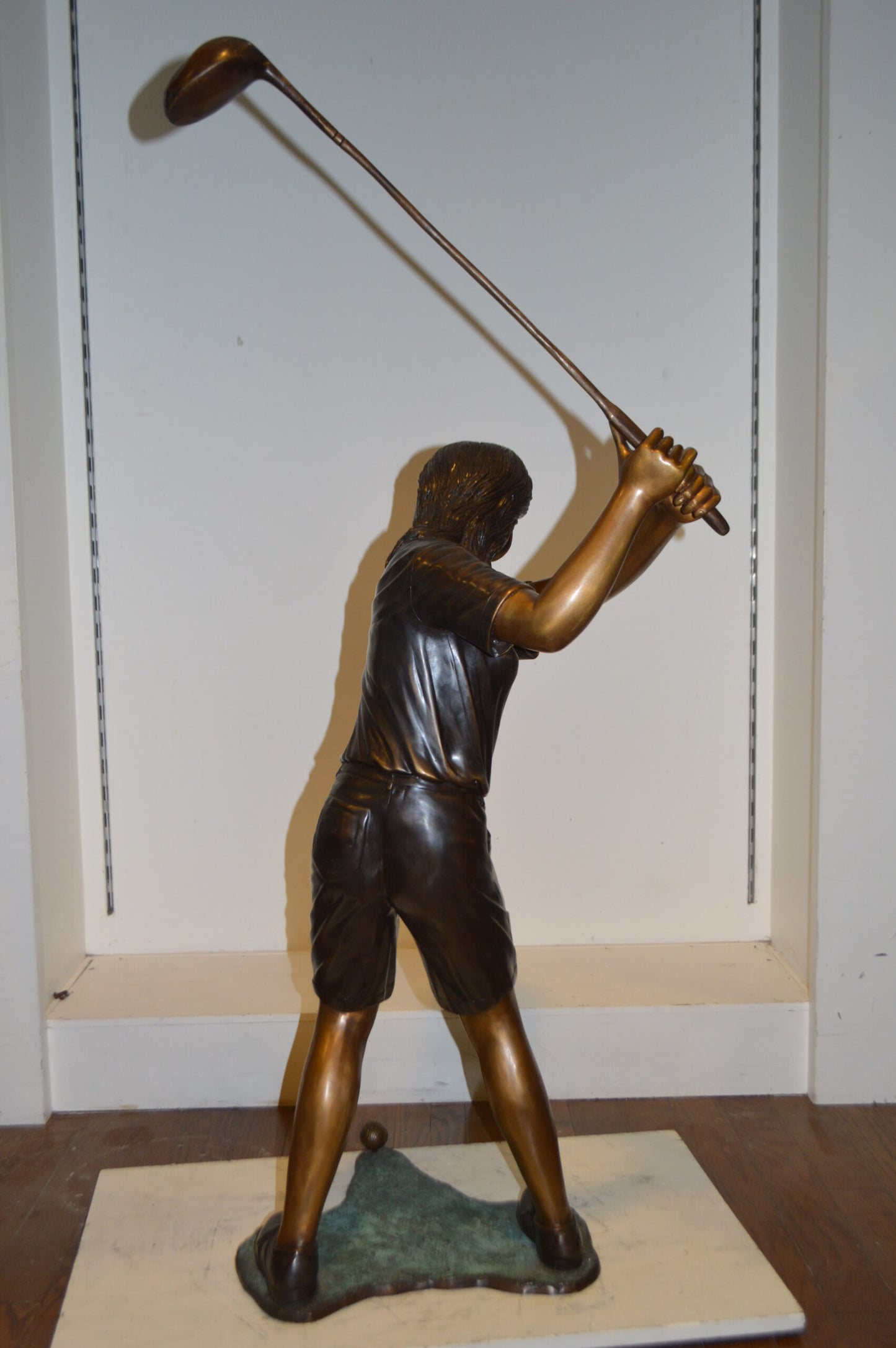 Susan Plays Golf Bronze Statue -  Size: 18"L x 23"W x 47"H.