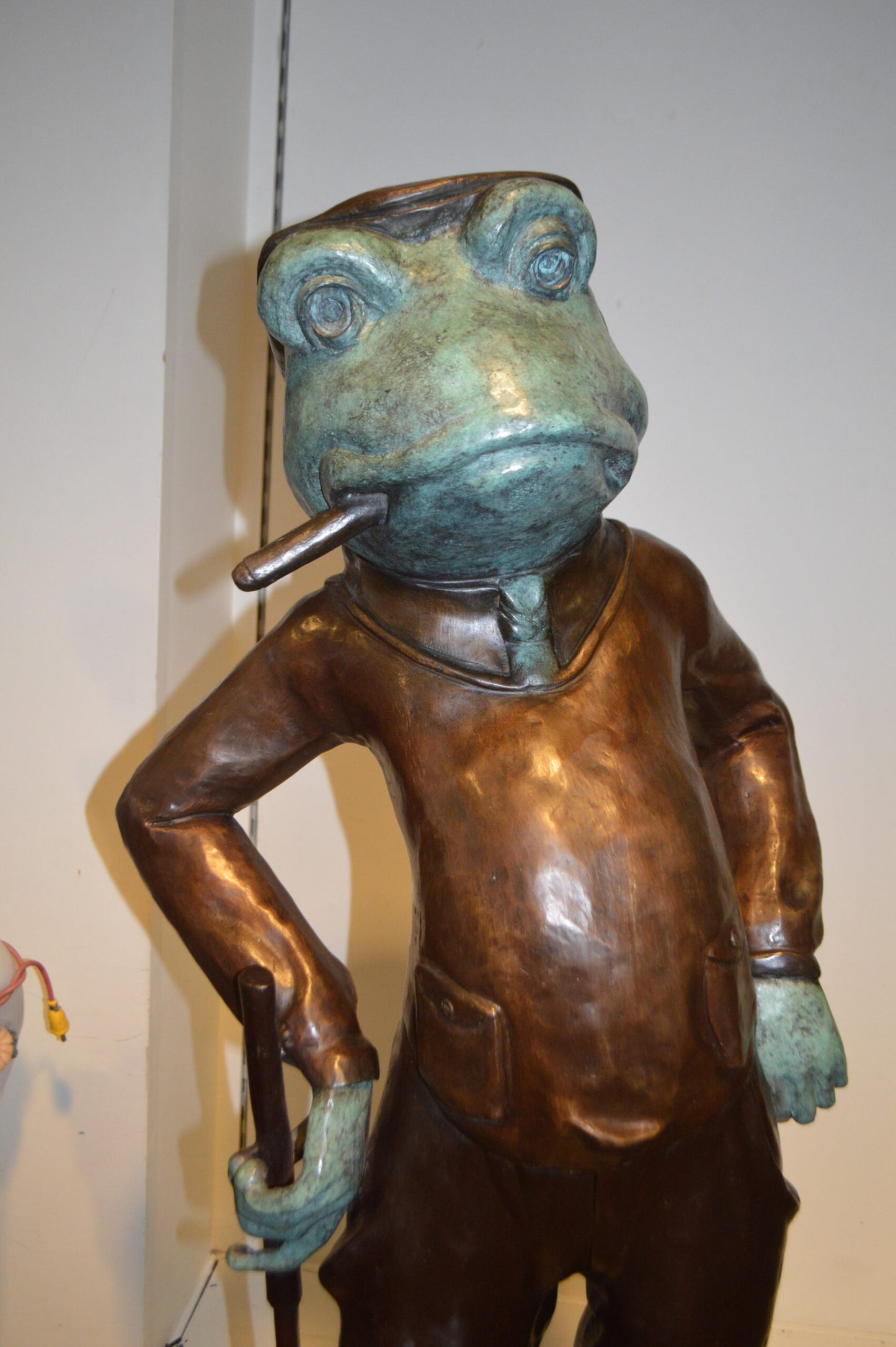 Frog With Cigar Plays Golf Bronze Statue -  Size: 24"L x 15"W x 64"H.