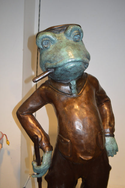 Frog With Cigar Plays Golf Bronze Statue -  Size: 24"L x 15"W x 64"H.