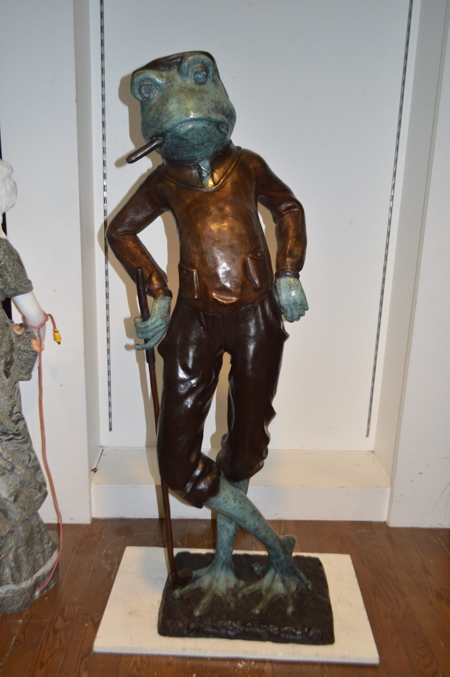 Frog With Cigar Plays Golf Bronze Statue -  Size: 24"L x 15"W x 64"H.