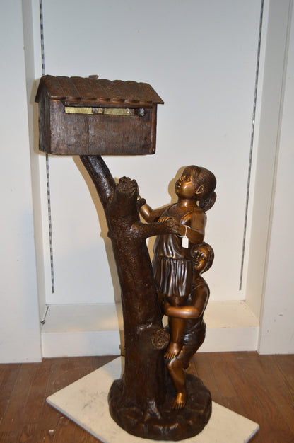 Two Kids Climbing A Mailbox -  Size: 30"L x 21"W x 57"H.