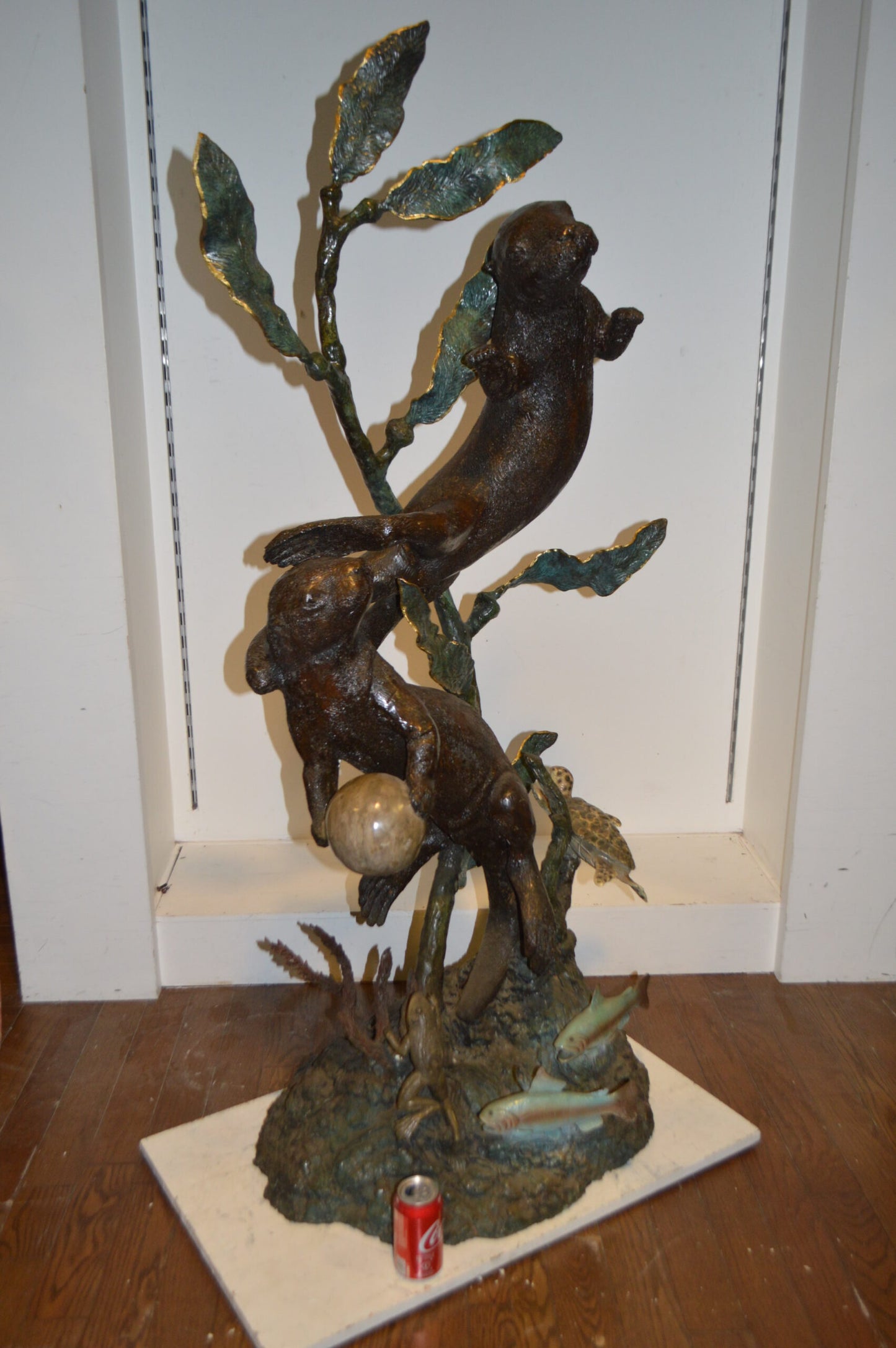 Duet of Otters Bronze Statue Fountain -  Size: 24"L x 20"W x 64"H.