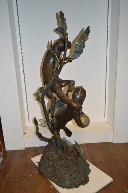 Duet of Otters Bronze Statue Fountain -  Size: 24"L x 20"W x 64"H.