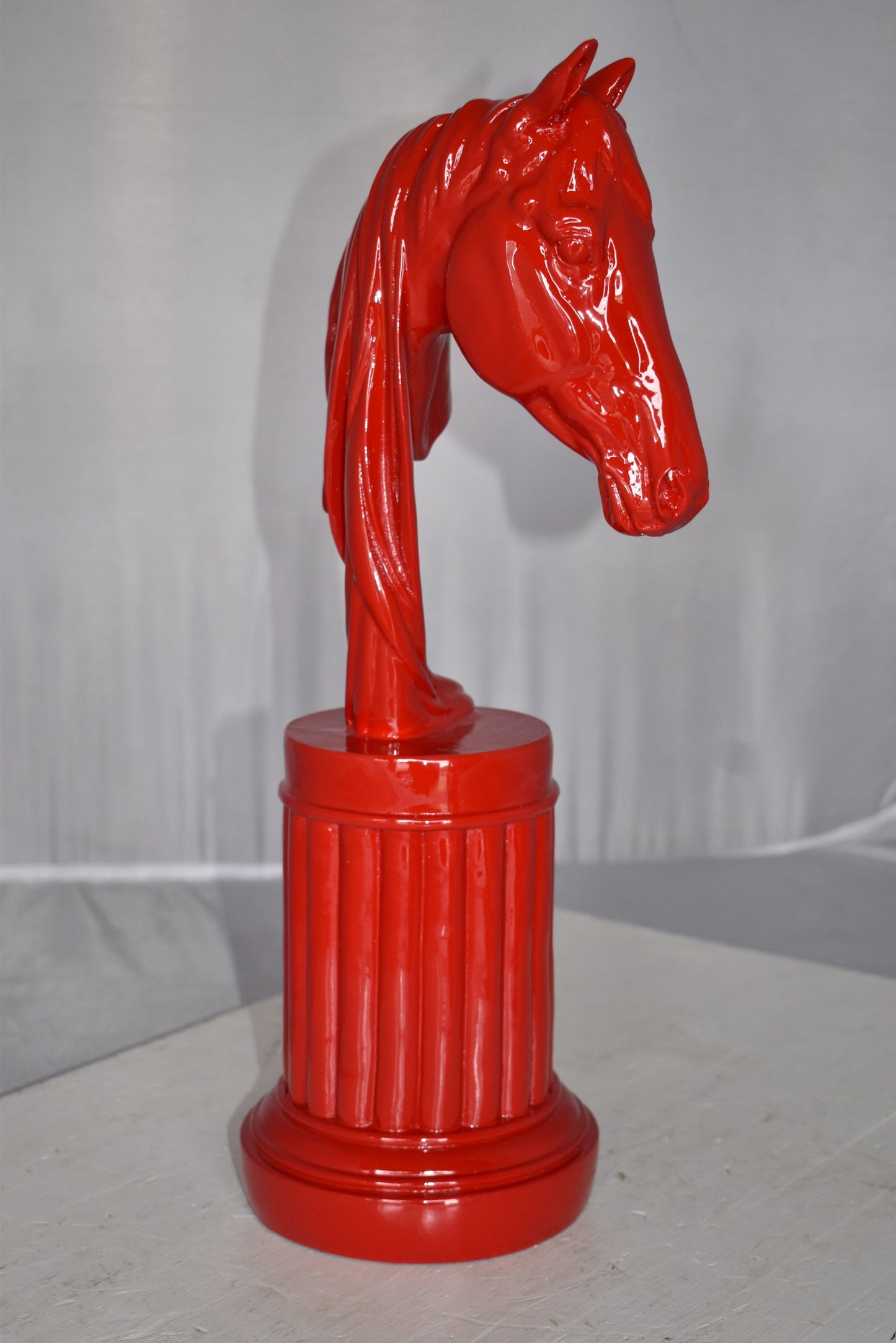 Modern Art of a Red Horse Bust Statue Made of Resin Size: 10" x 5" x 19"H