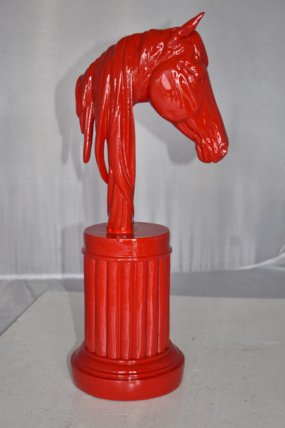 Modern Art of a Red Horse Bust Statue Made of Resin Size: 10" x 5" x 19"H