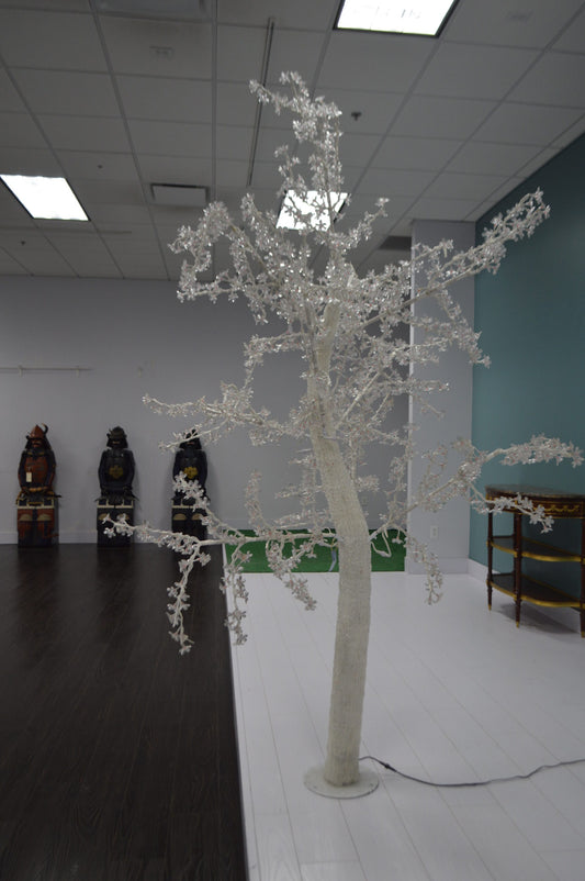 White Tree With Red LED Lights -  Size: 70"L x 65"W x 120"H.