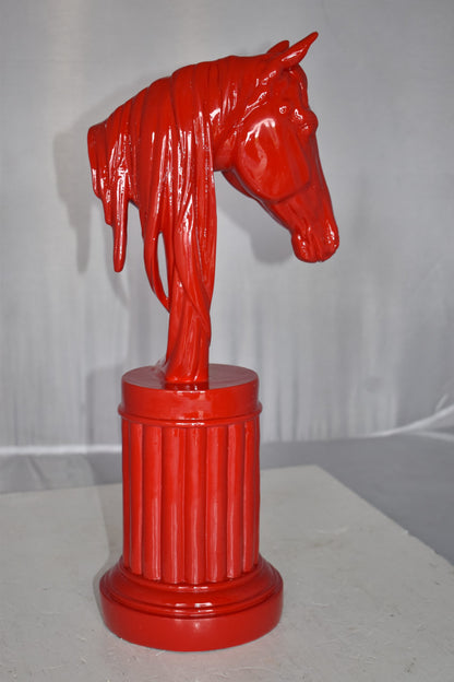 Modern Art of a Red Horse Bust Statue Made of Resin Size: 10" x 5" x 19"H