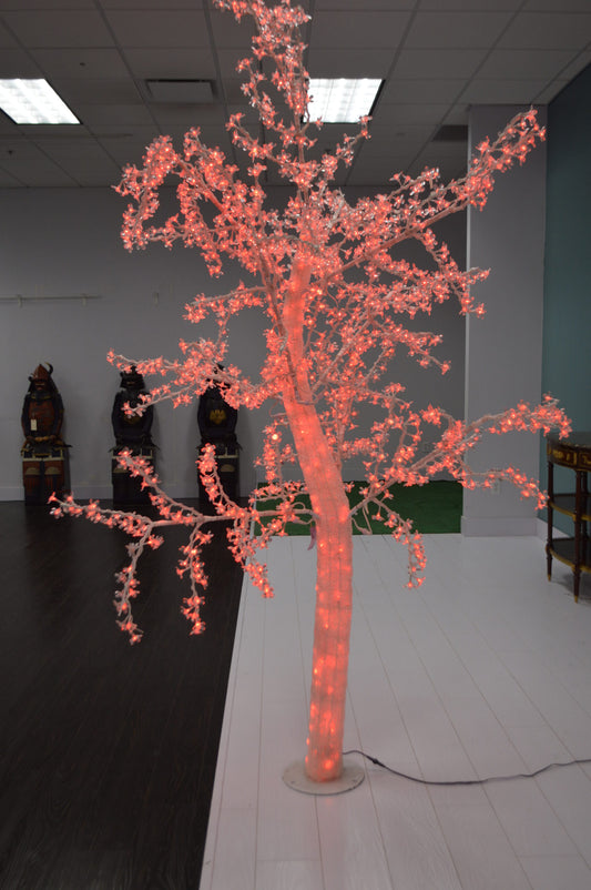 White Tree With Red LED Lights -  Size: 70"L x 65"W x 120"H.