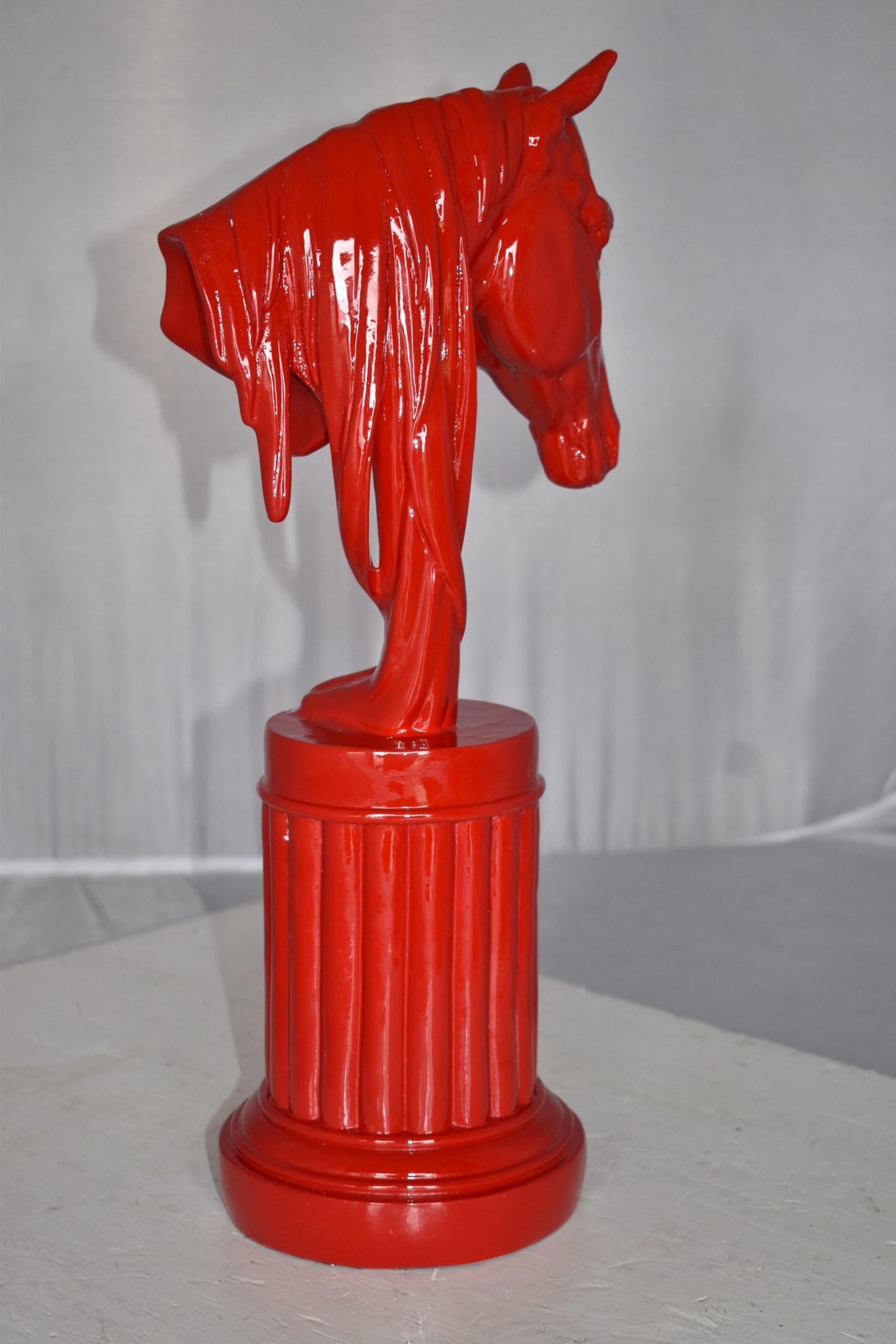 Modern Art of a Red Horse Bust Statue Made of Resin Size: 10" x 5" x 19"H