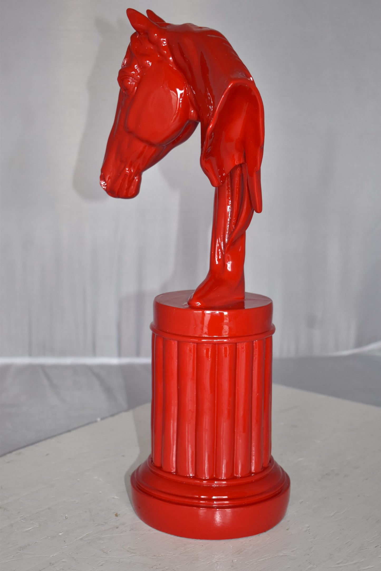 Modern Art of a Red Horse Bust Statue Made of Resin Size: 10" x 5" x 19"H