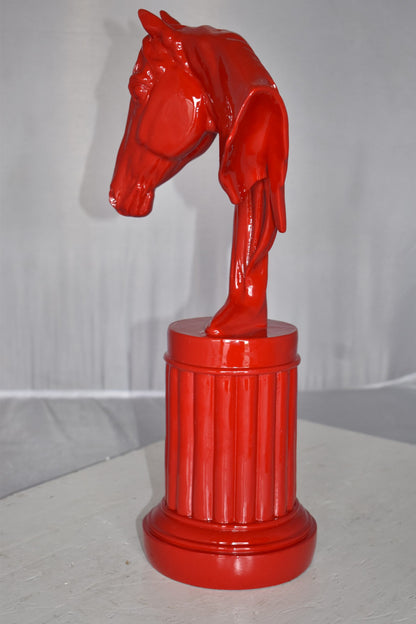 Modern Art of a Red Horse Bust Statue Made of Resin Size: 10" x 5" x 19"H