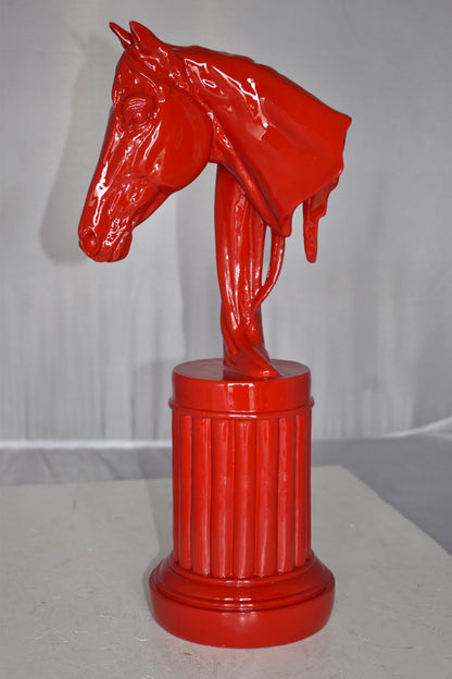 Modern Art of a Red Horse Bust Statue Made of Resin Size: 10" x 5" x 19"H
