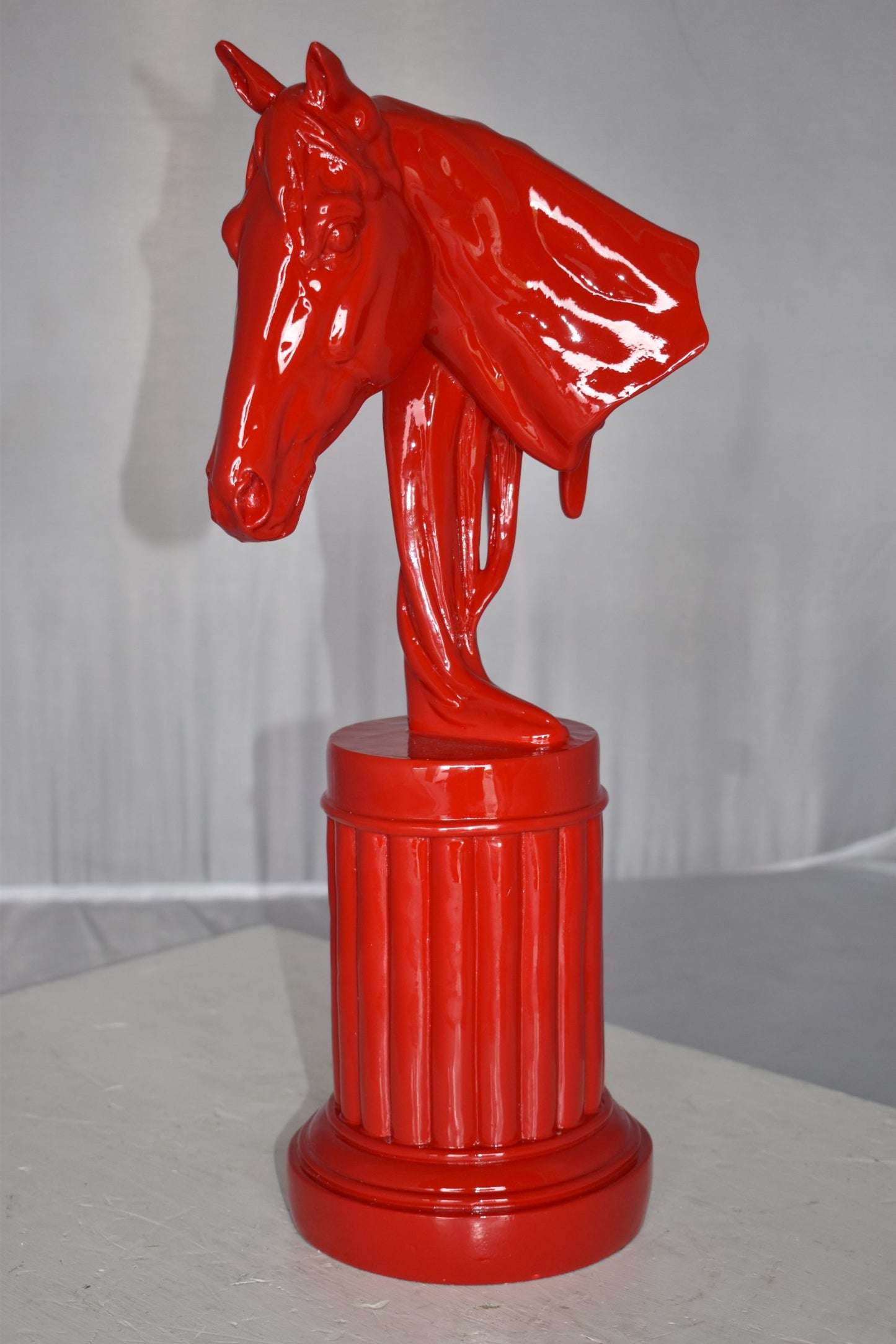 Modern Art of a Red Horse Bust Statue Made of Resin Size: 10" x 5" x 19"H