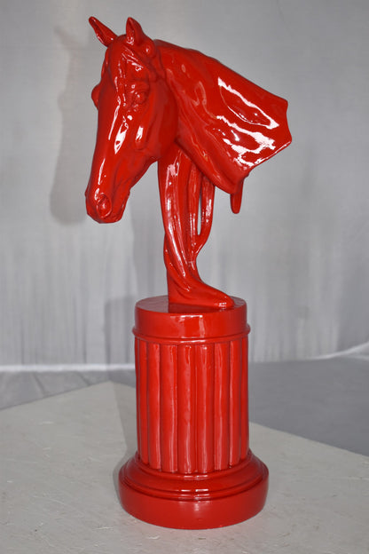 Modern Art of a Red Horse Bust Statue Made of Resin Size: 10" x 5" x 19"H