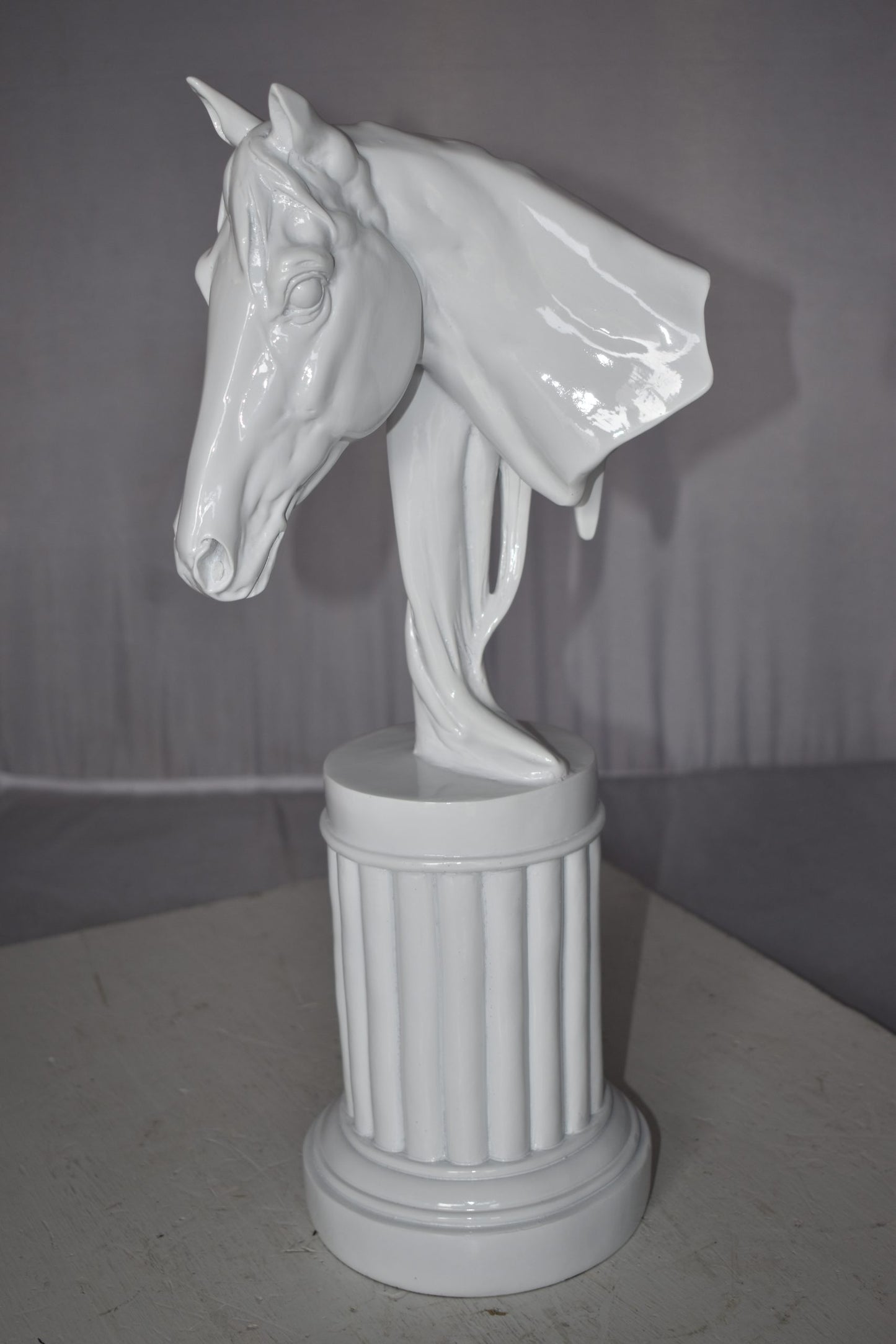 Modern Art of a White Horse Bust Statue Made of Resin Size: 10" x 5" x 19"H