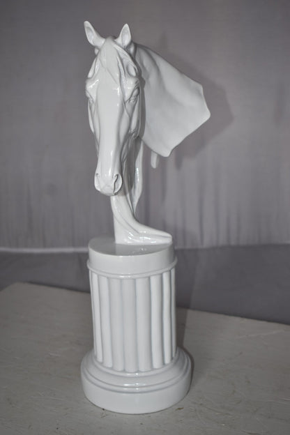 Modern Art of a White Horse Bust Statue Made of Resin Size: 10" x 5" x 19"H
