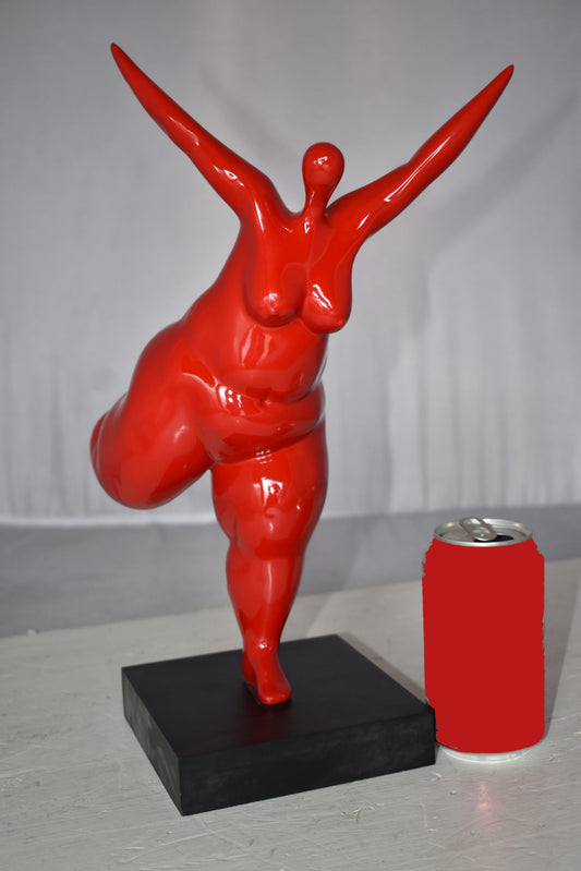 Modern Art Voluptuous Red Lady Standing on one Leg resin statue  14" x 9" x 15"H