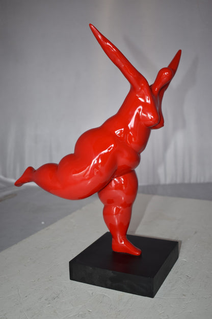 Modern Art Voluptuous Red Lady Standing on one Leg resin statue  14" x 9" x 15"H