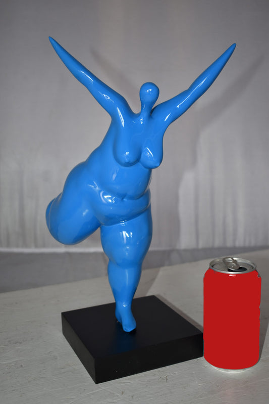 Modern art Voluptuous Blue Lady Standing on one Leg resin statue  14 x 9" x 15"H