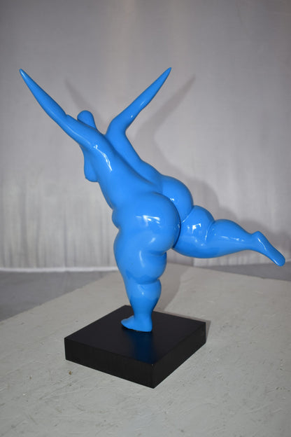 Modern art Voluptuous Blue Lady Standing on one Leg resin statue  14 x 9" x 15"H