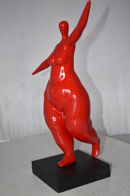 Modern Art Voluptuous Red Lady Hand Up Resin Statue Size: 14" x 5" x 16"H