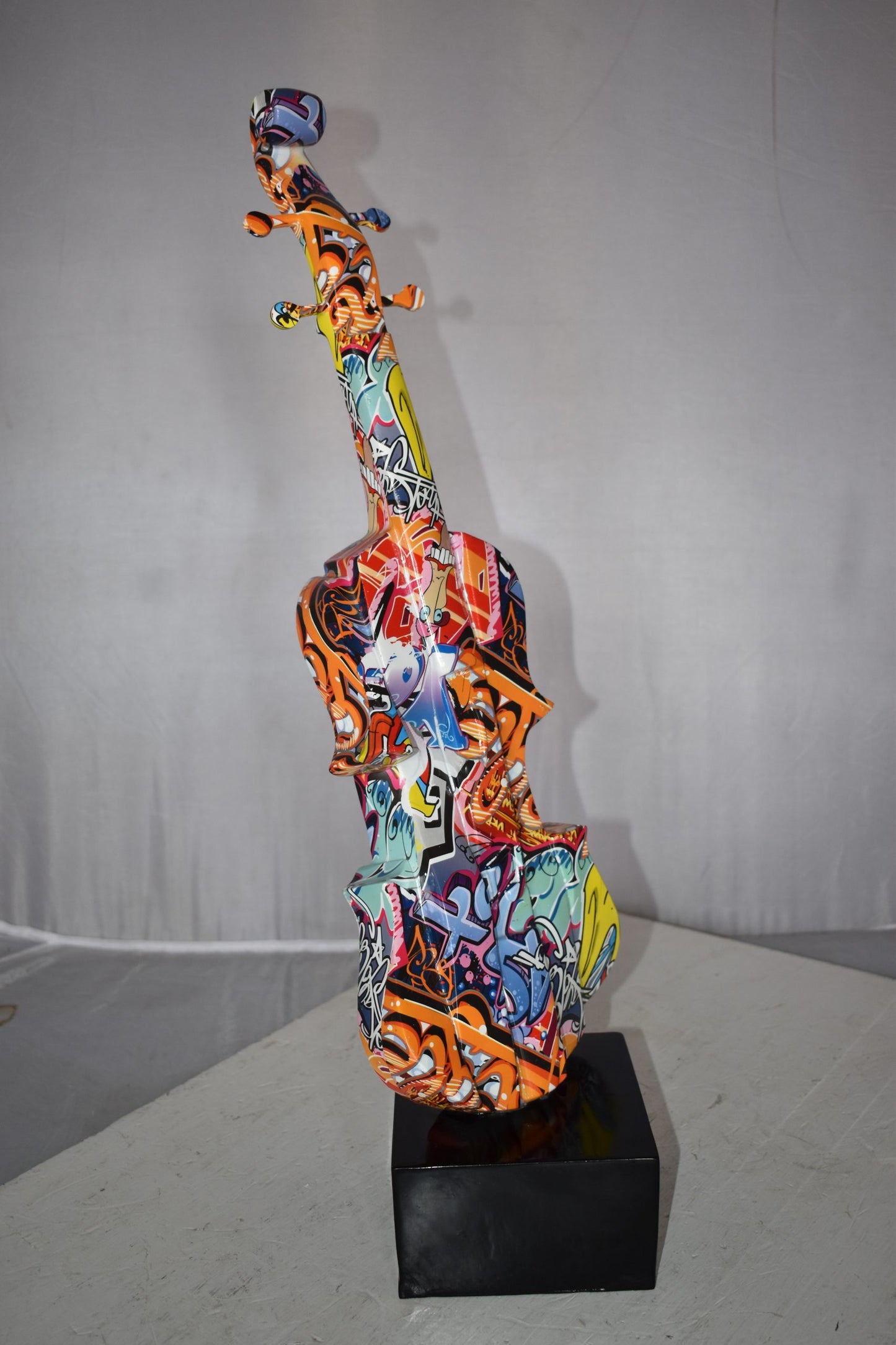 Artistic Graffiti Violin Resin Statue Mounted on  a Base Size: 9" x 10" x 26"H
