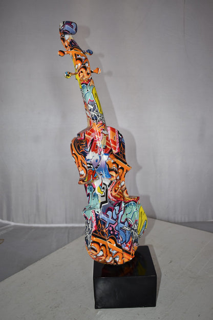 Artistic Graffiti Violin Resin Statue Mounted on  a Base Size: 9" x 10" x 26"H