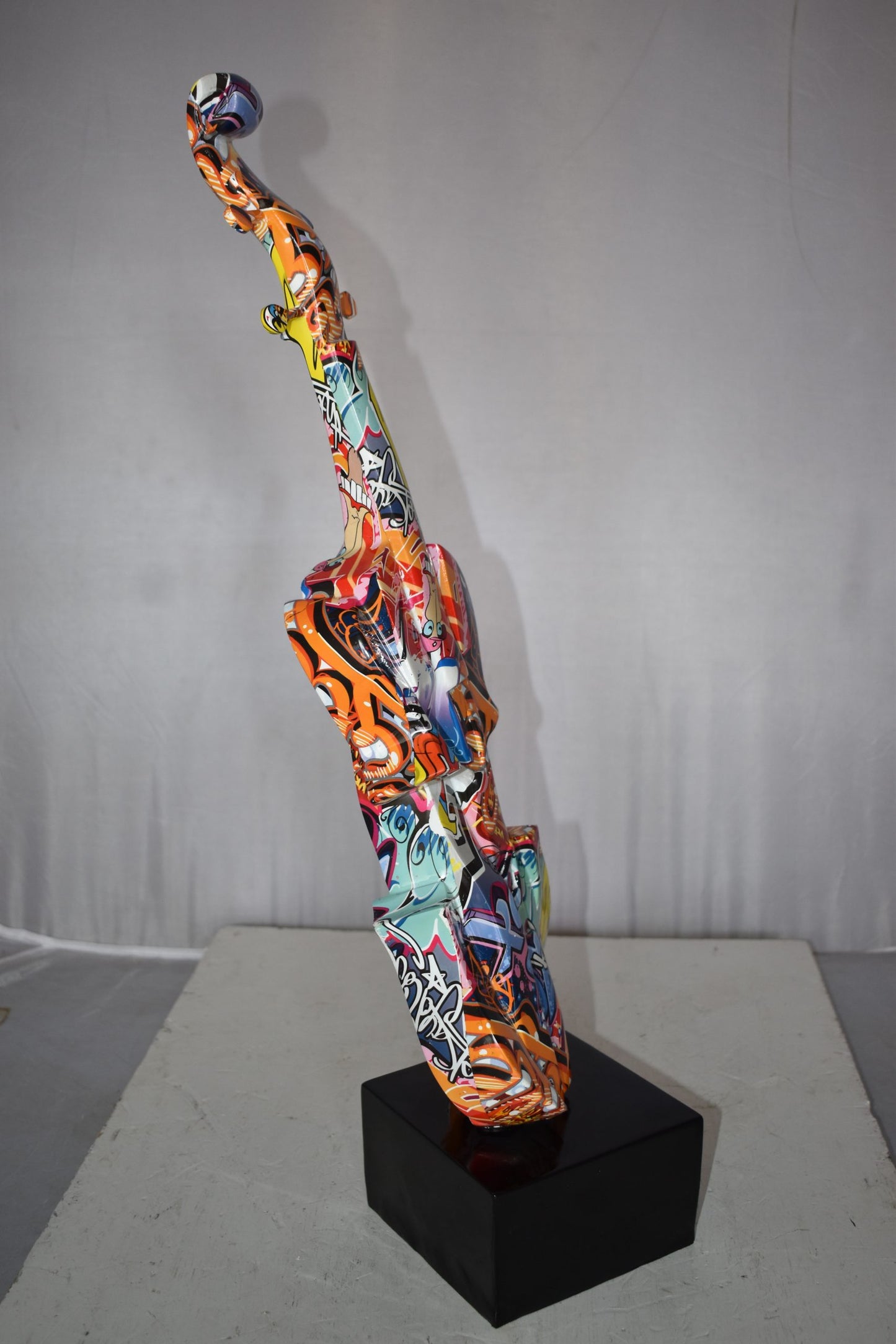 Artistic Graffiti Violin Resin Statue Mounted on  a Base Size: 9" x 10" x 26"H