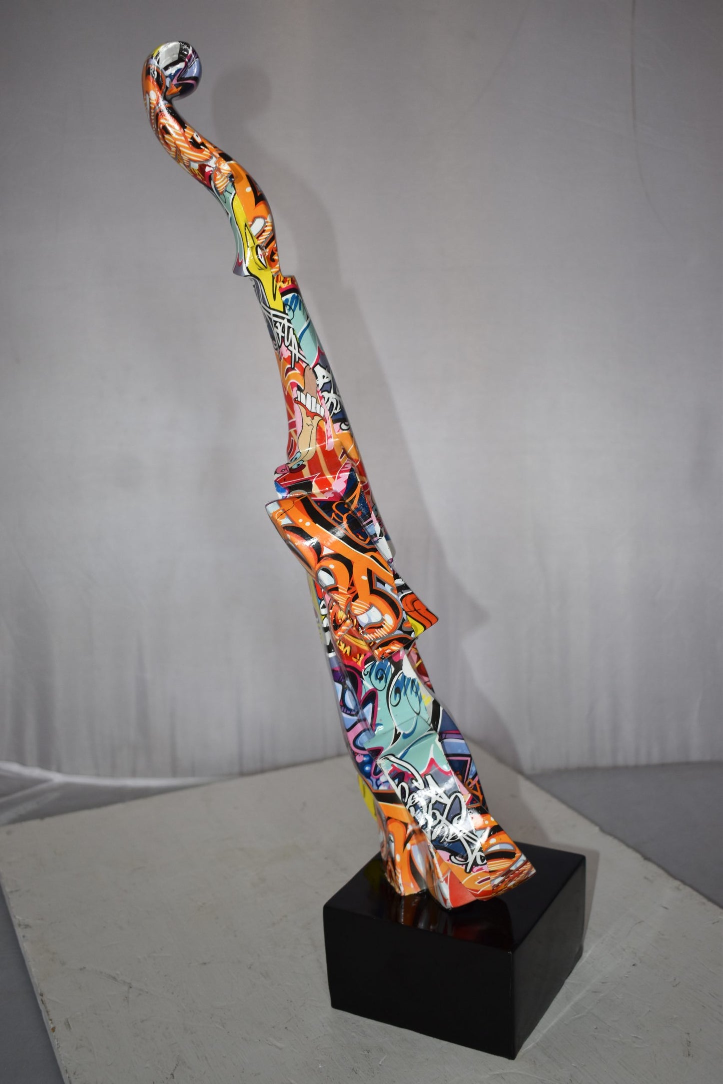 Artistic Graffiti Violin Resin Statue Mounted on  a Base Size: 9" x 10" x 26"H