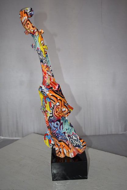 Artistic Graffiti Violin Resin Statue Mounted on  a Base Size: 9" x 10" x 26"H