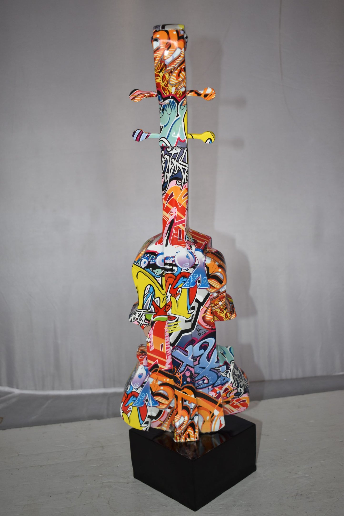 Artistic Graffiti Violin Resin Statue Mounted on  a Base Size: 9" x 10" x 26"H