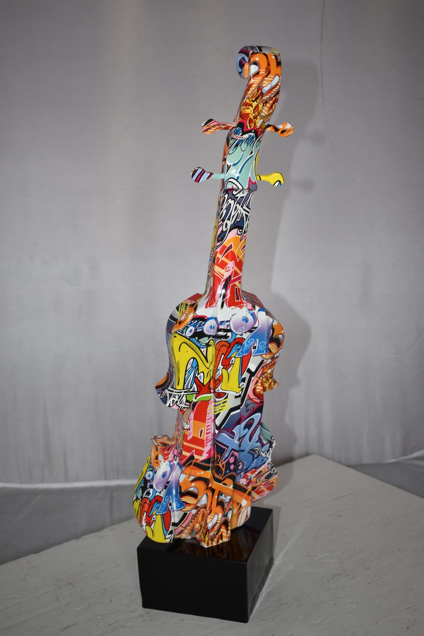Artistic Graffiti Violin Resin Statue Mounted on  a Base Size: 9" x 10" x 26"H