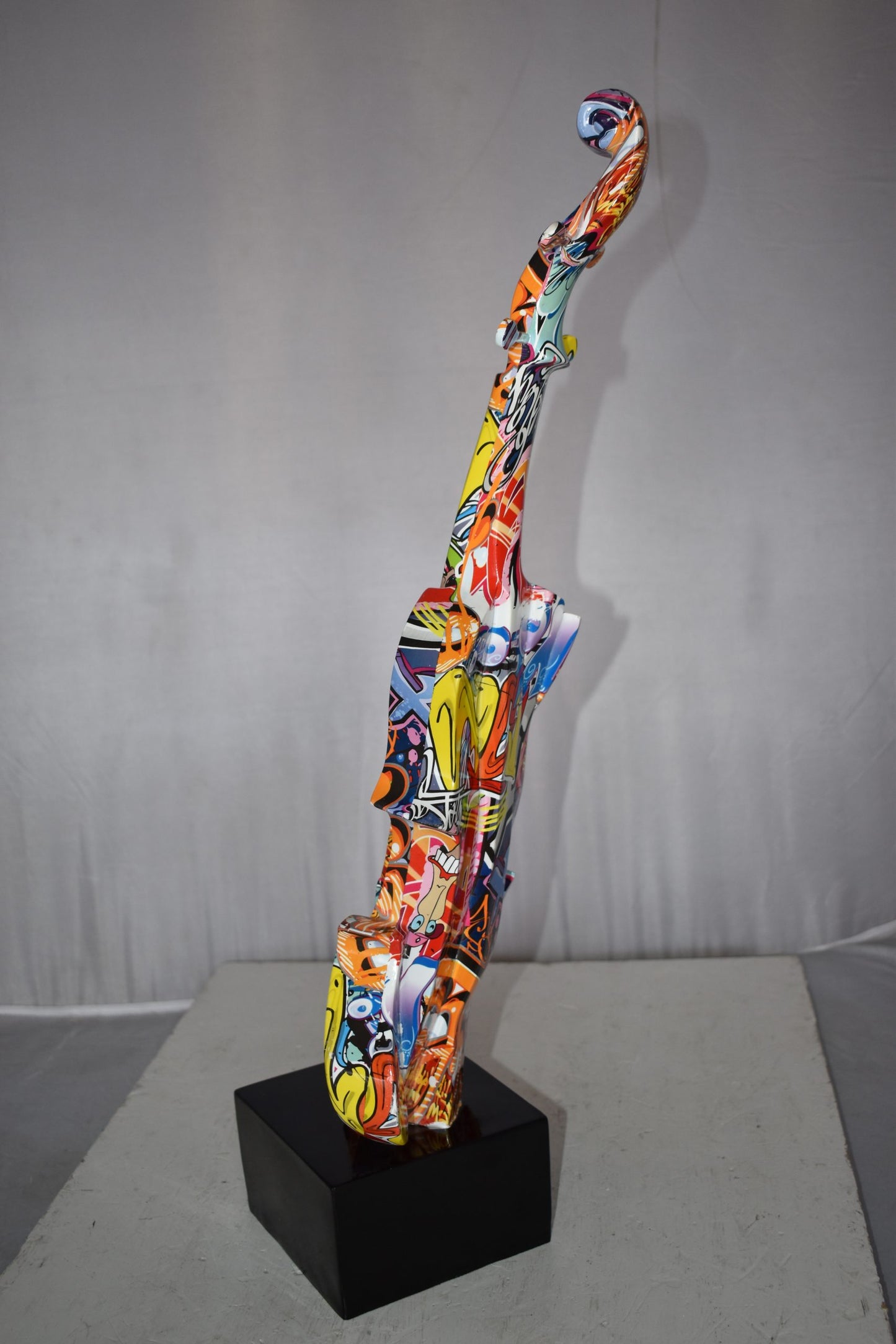 Artistic Graffiti Violin Resin Statue Mounted on  a Base Size: 9" x 10" x 26"H
