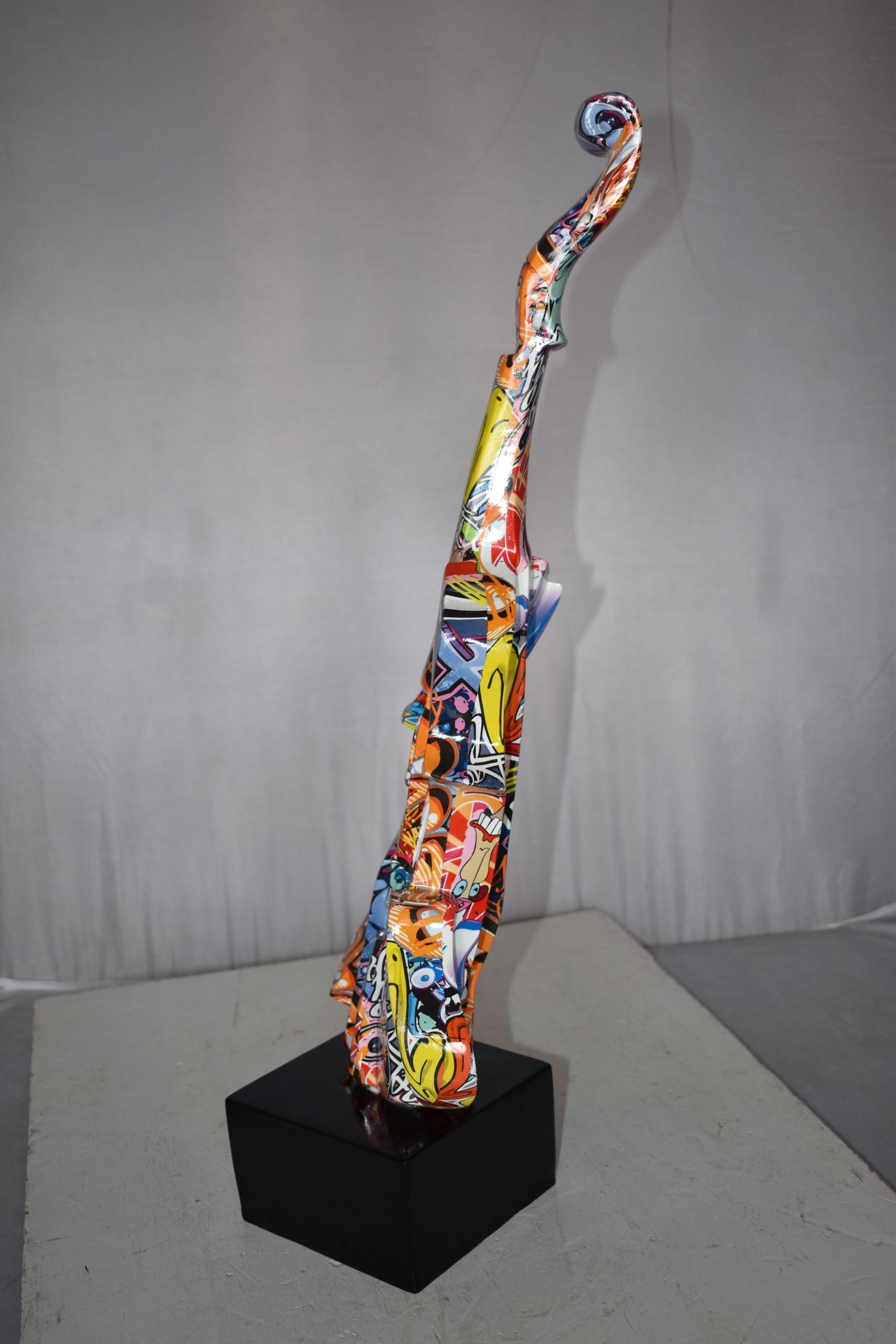 Artistic Graffiti Violin Resin Statue Mounted on  a Base Size: 9" x 10" x 26"H
