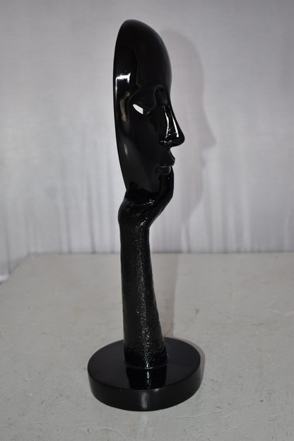 Modern Art Black Thinking Head Statue Made of Resin Size: 6" x 4" x 16"H