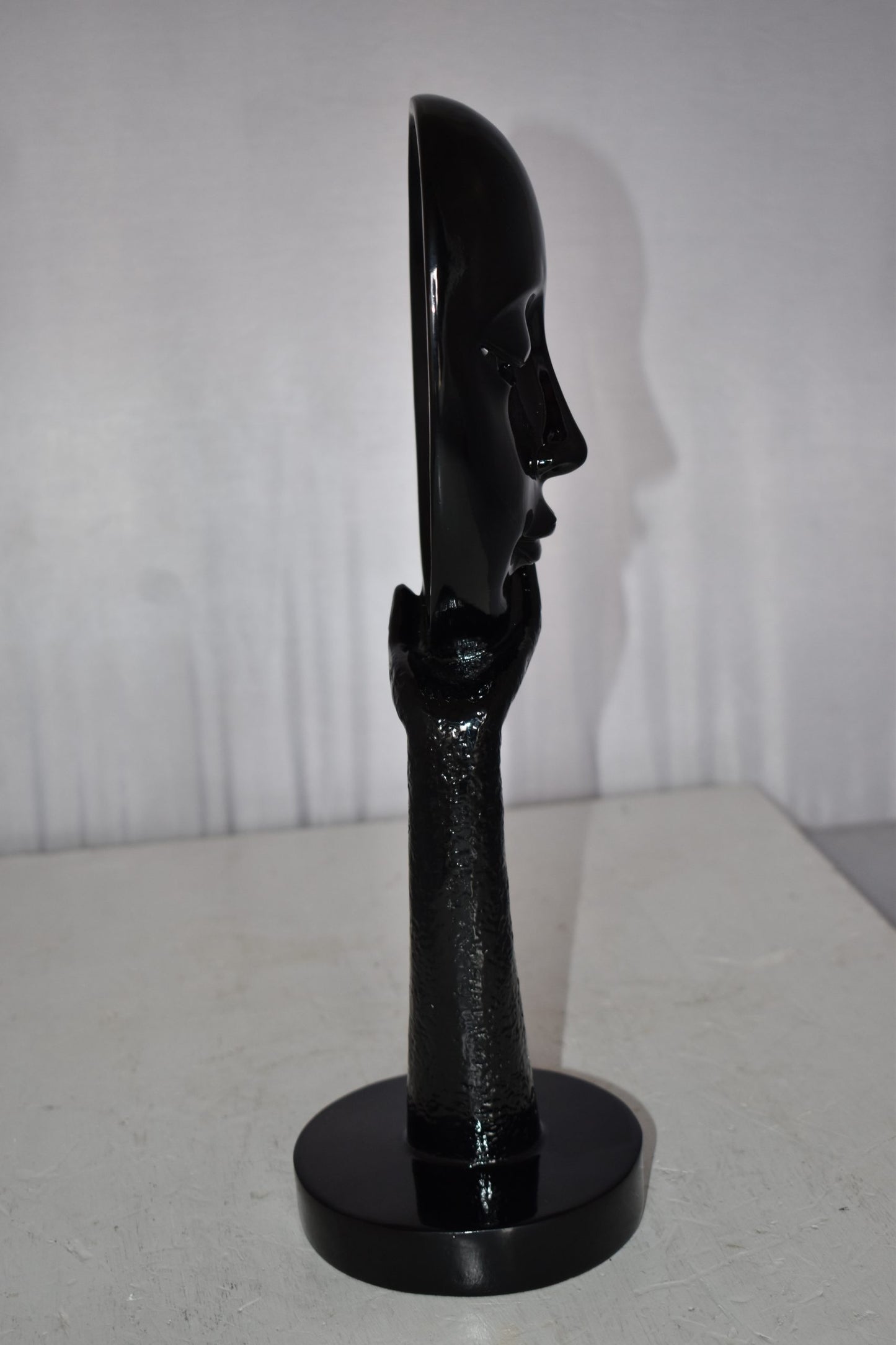 Modern Art Black Thinking Head Statue Made of Resin Size: 6" x 4" x 16"H
