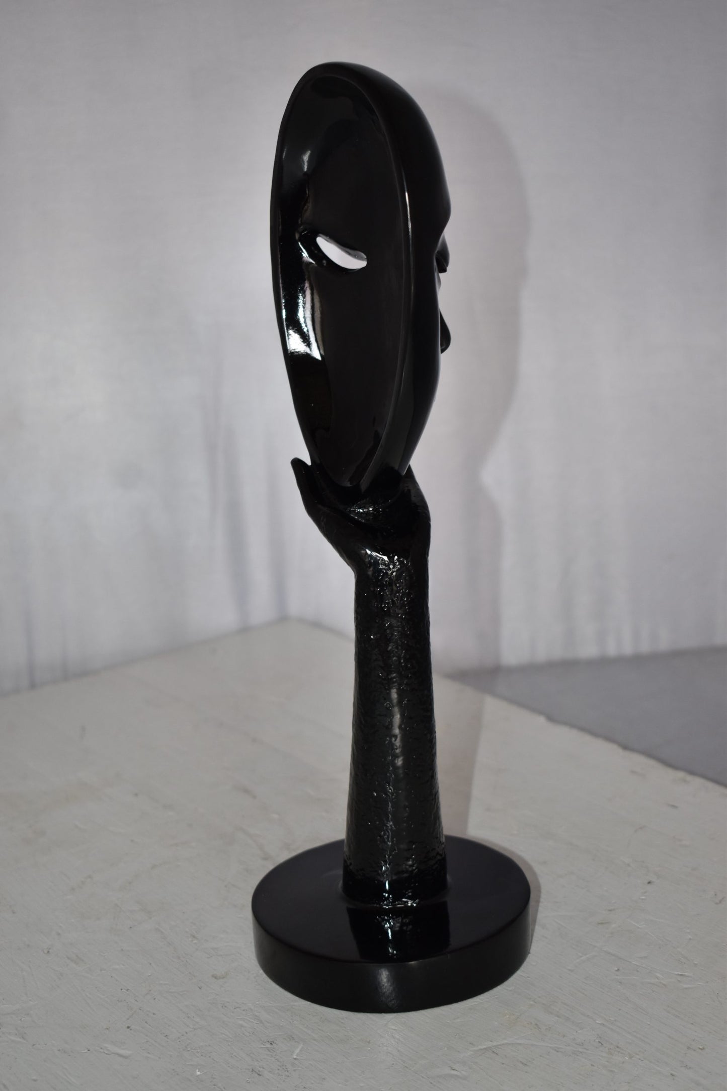 Modern Art Black Thinking Head Statue Made of Resin Size: 6" x 4" x 16"H