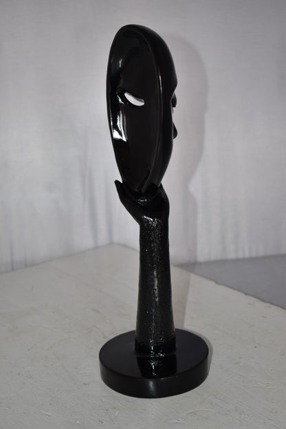 Modern Art Black Thinking Head Statue Made of Resin Size: 6" x 4" x 16"H