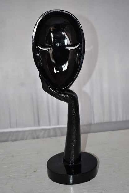 Modern Art Black Thinking Head Statue Made of Resin Size: 6" x 4" x 16"H