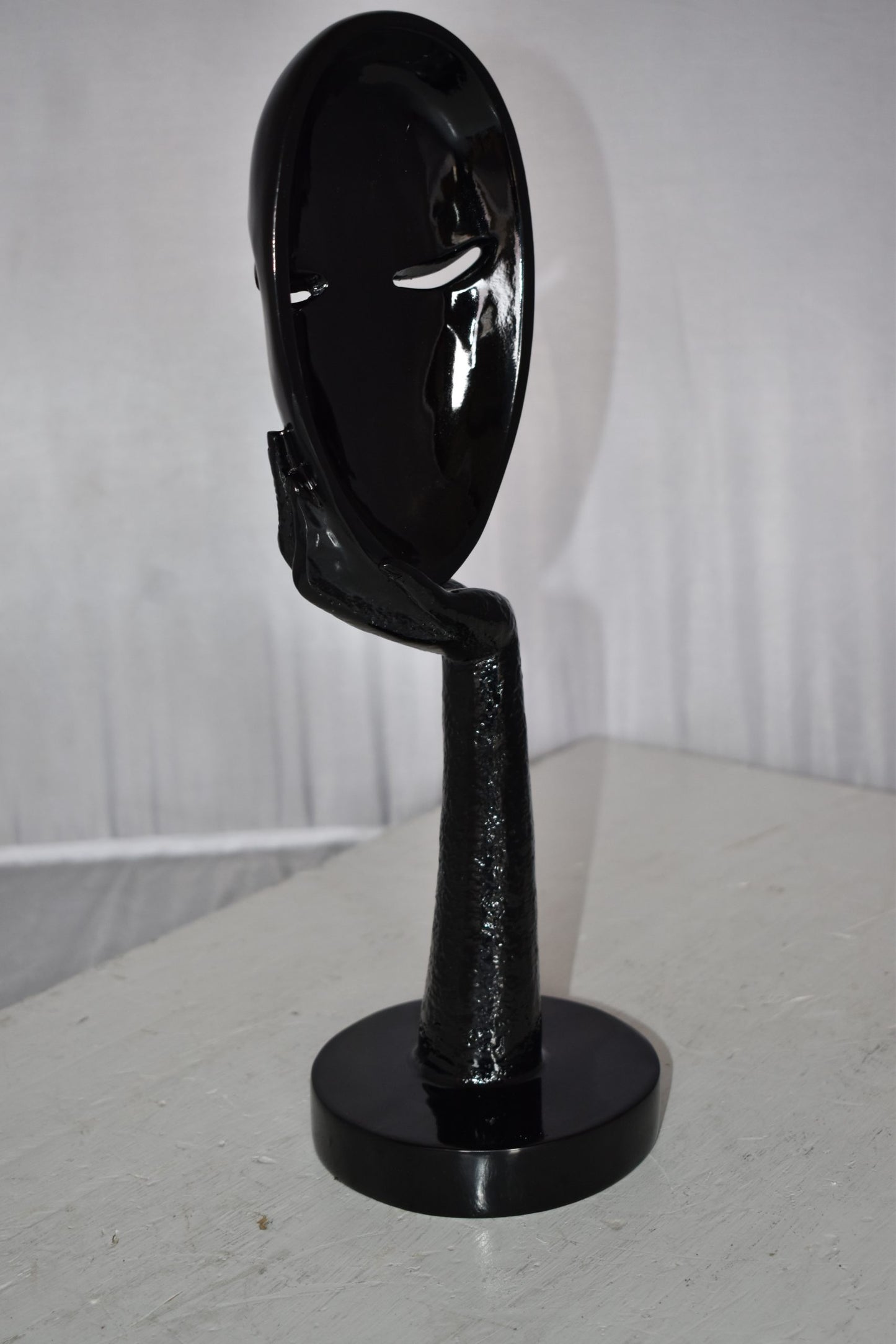 Modern Art Black Thinking Head Statue Made of Resin Size: 6" x 4" x 16"H