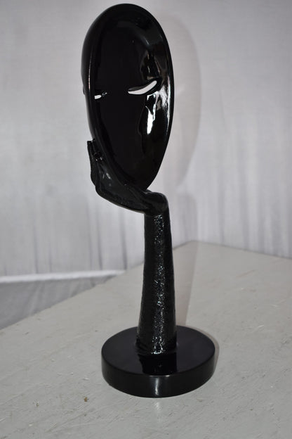 Modern Art Black Thinking Head Statue Made of Resin Size: 6" x 4" x 16"H