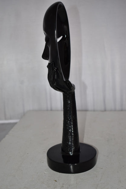 Modern Art Black Thinking Head Statue Made of Resin Size: 6" x 4" x 16"H