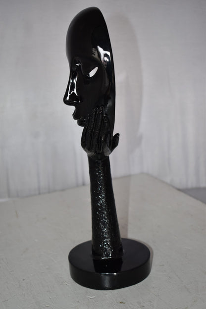 Modern Art Black Thinking Head Statue Made of Resin Size: 6" x 4" x 16"H