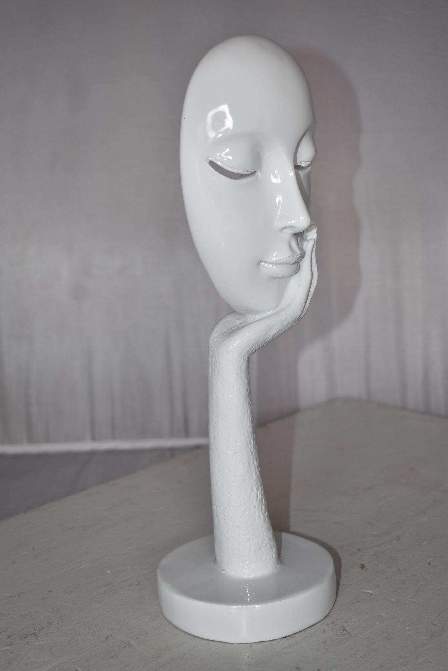 Modern Art White Thinking Head Statue Made of Resin Size: 6" x 4" x 16"H
