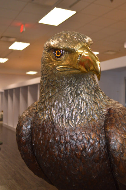 Large Eagle Standing On A Branch Bronze Statue -  Size: 30"L x 40"W x 70"H.