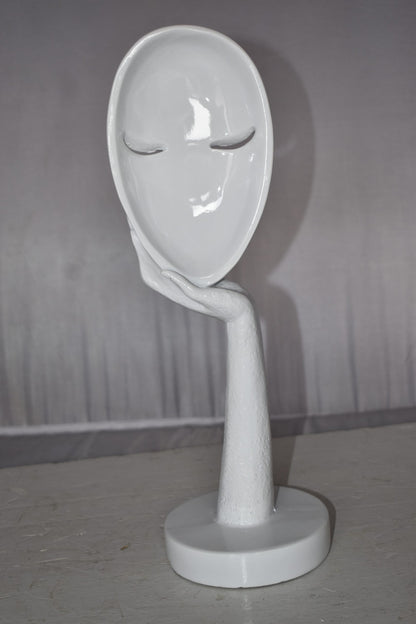 Modern Art White Thinking Head Statue Made of Resin Size: 6" x 4" x 16"H